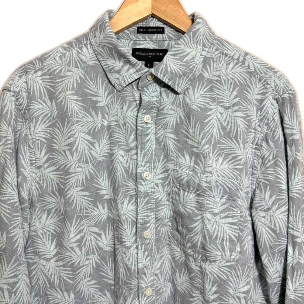 Banana Republic Factory Men's Palm Leaf Cotton Button Down Shirt Size Large